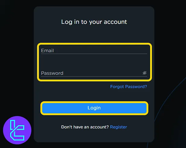 Orbix login form with email and password fields after completing the account setup