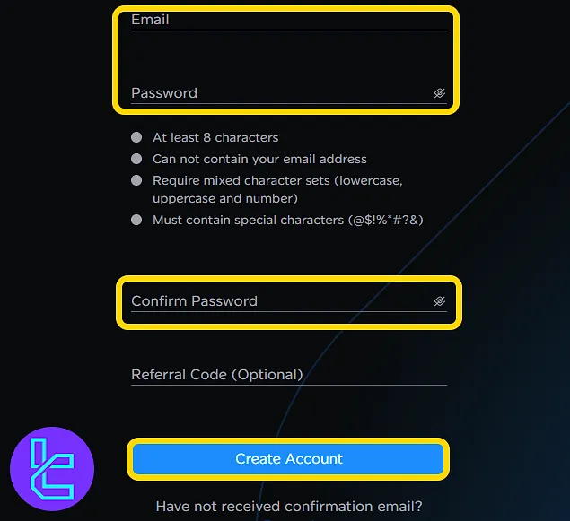Orbix account creation form