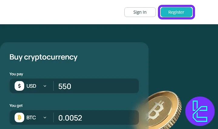 CEX.io sign-up page access from the homepage