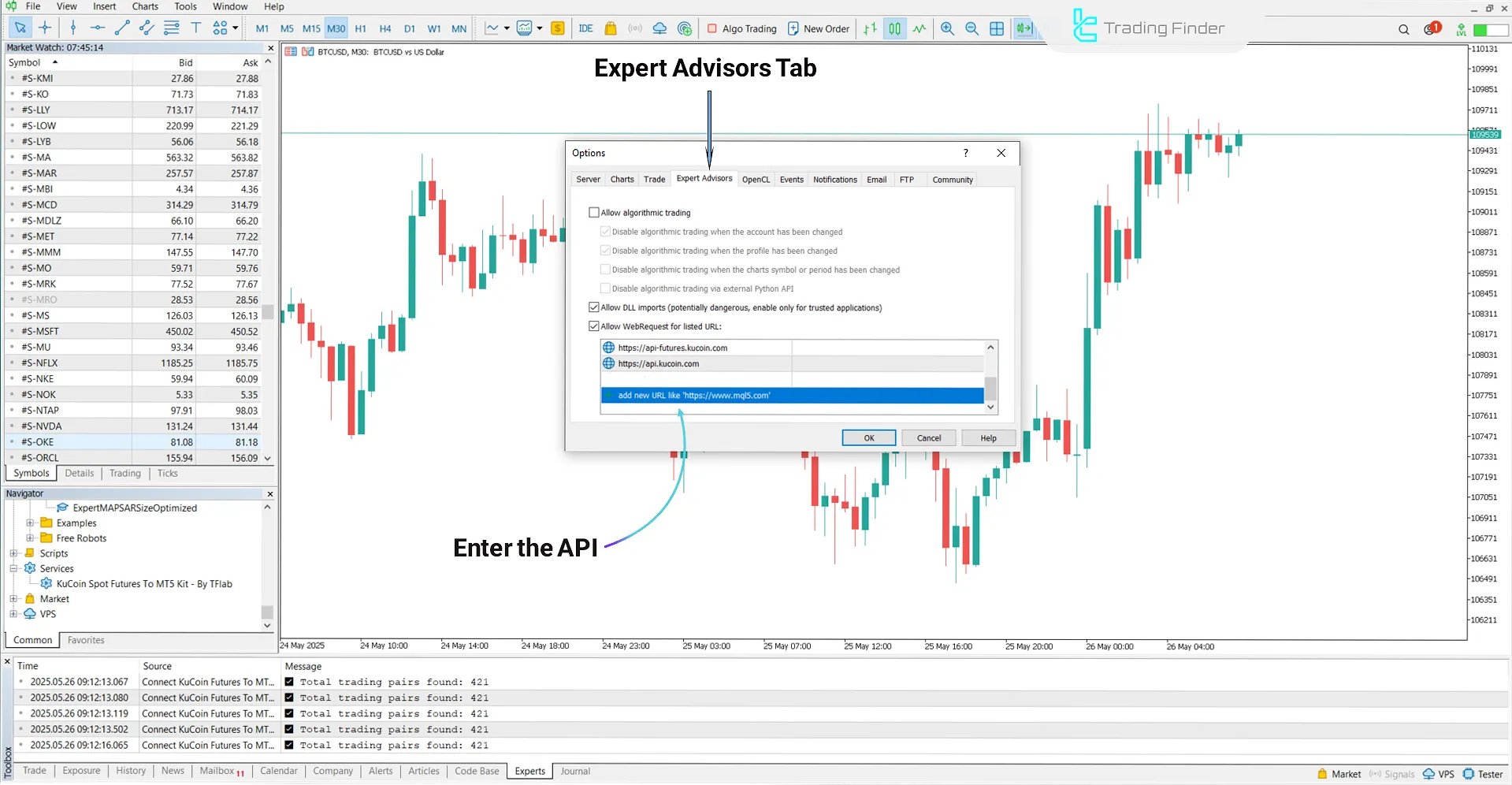 Enabling WebRequest for KuCoin in MetaTrader 5