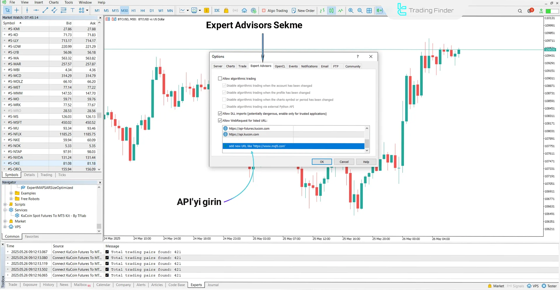 MetaTrader 5’te KuCoin için WebRequest’i Etkinleştirme