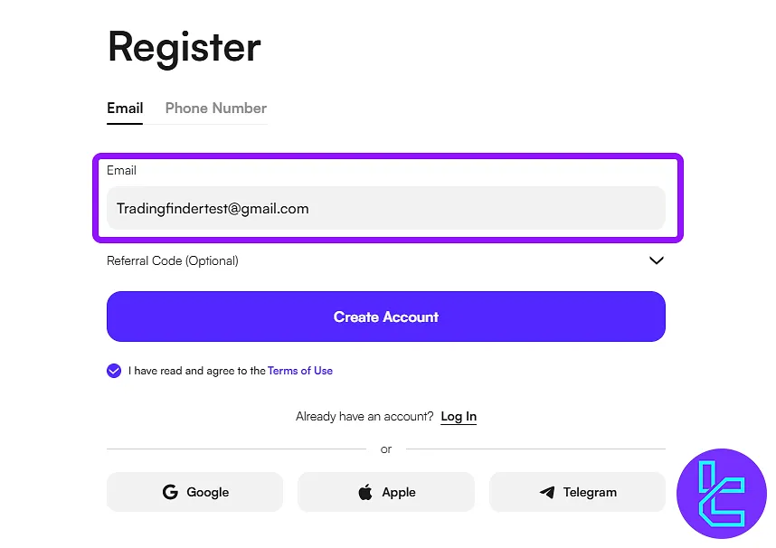 CoinW registration form