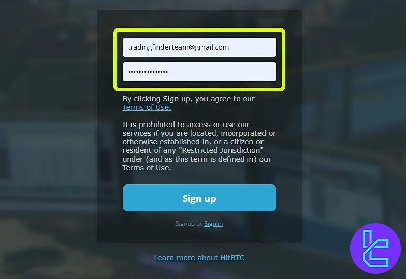 HitBTC registration form