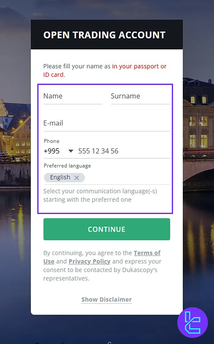Dukascopy Registration Form