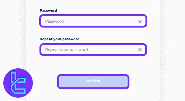 SpectroCoin password creation screen for the account setup procedure