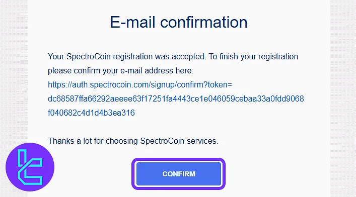 SpectroCoin confirmation email with the activation link in the sign-up process