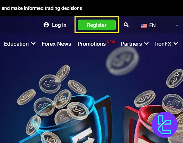 IronFX register button