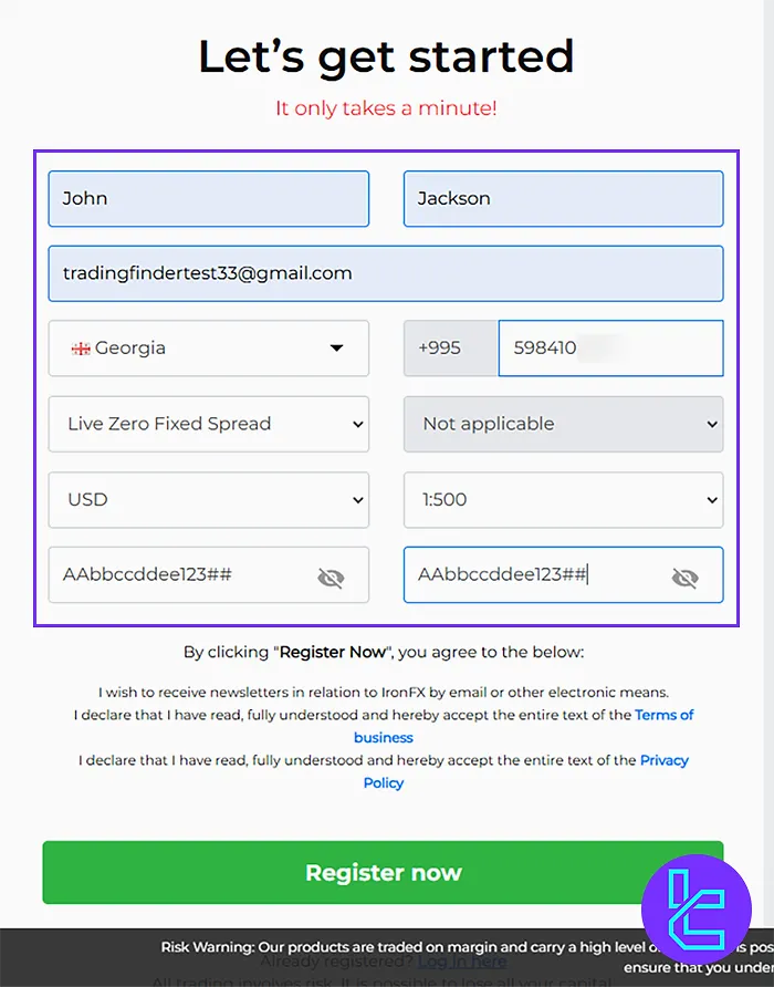IronFX registration