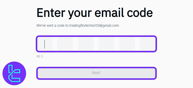 Bitrue verification code entry screen in the account setup process