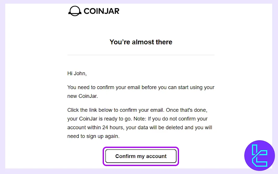 CoinJar signup email verification process