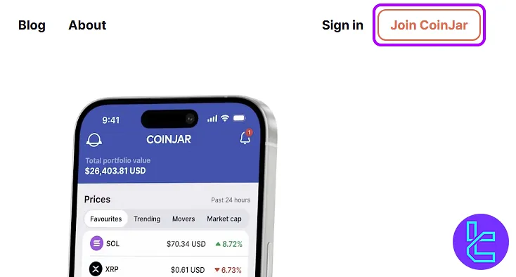 CoinJar signup homepage