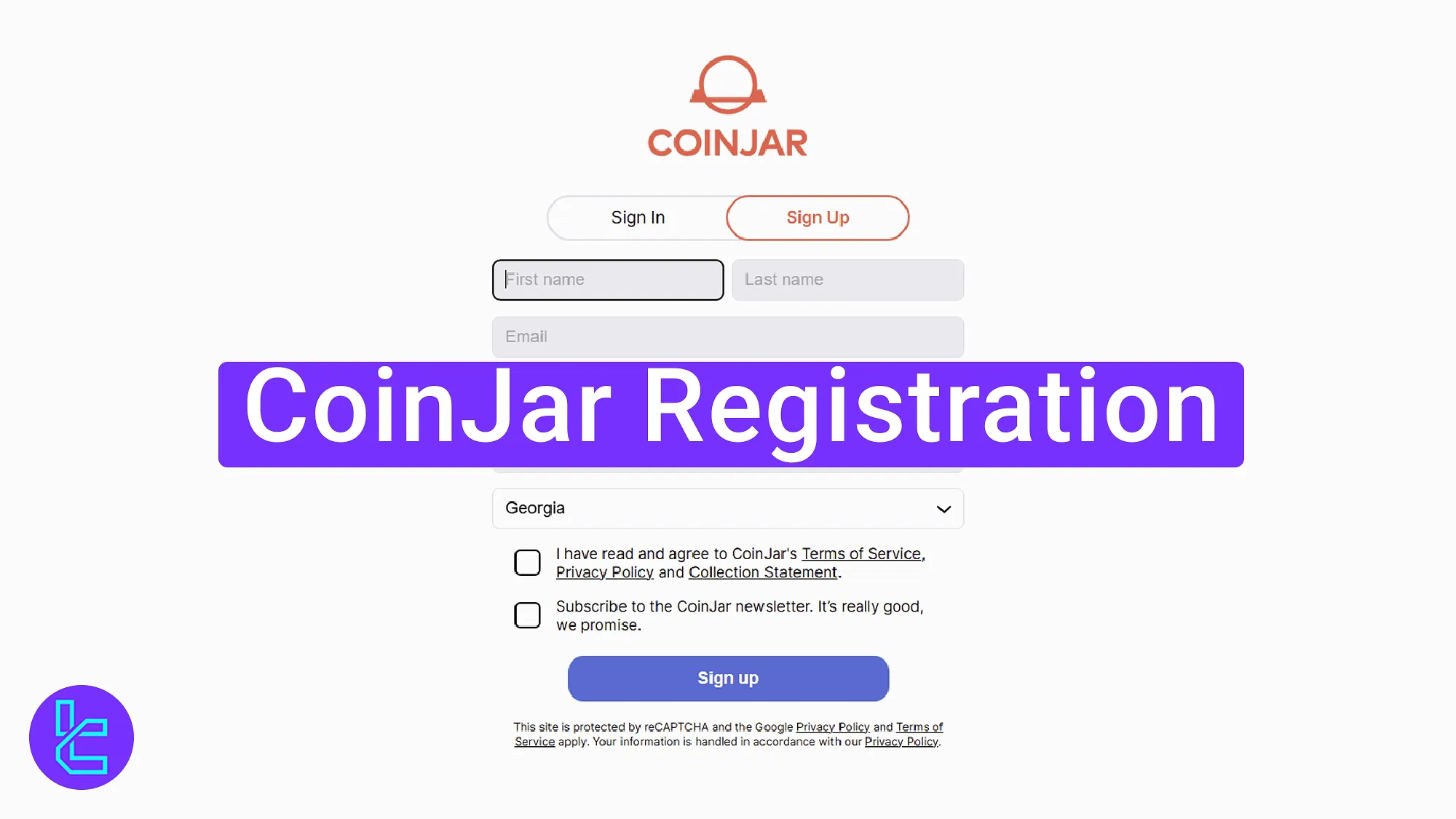CoinJar's account setup process