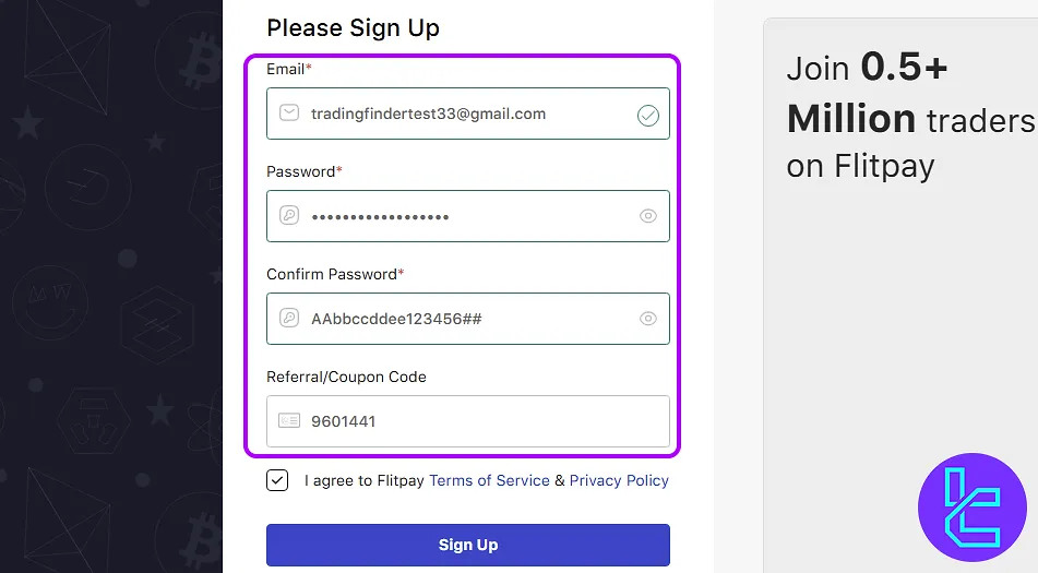 Flitpay sign-up form