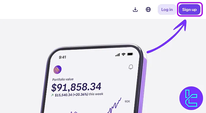 Opening a Kraken account using the signup button
