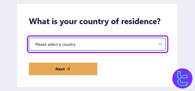 The country selection form on Independent Reserve account setup