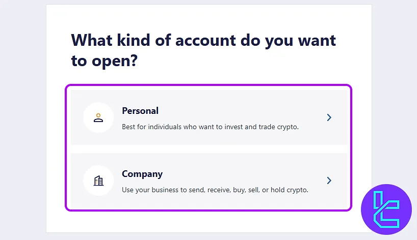 Account type selection on Independent Reserve signup