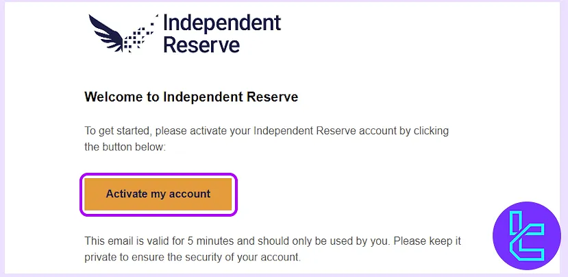 Email confirmation link for Independent Reserve signup