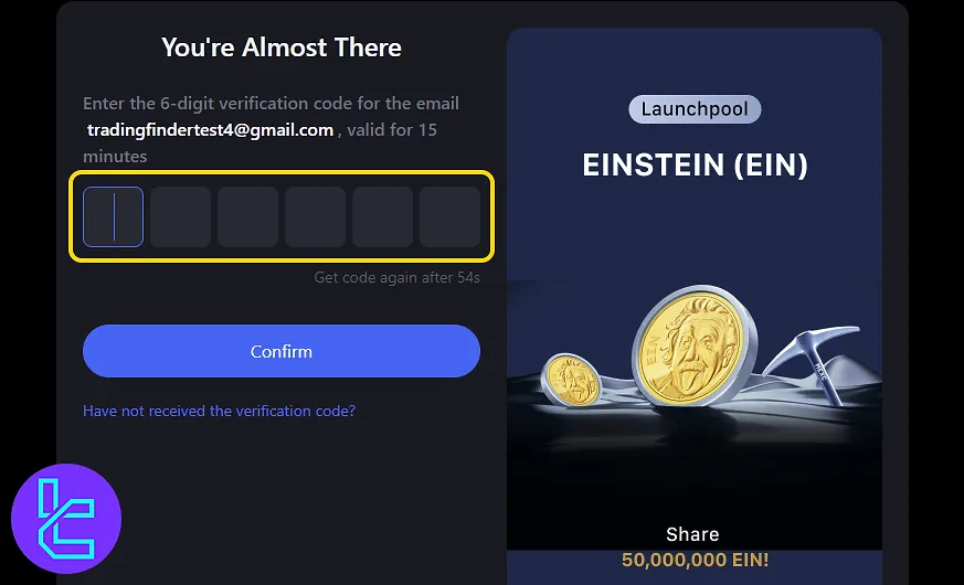 Email verification code input for MEXC signup