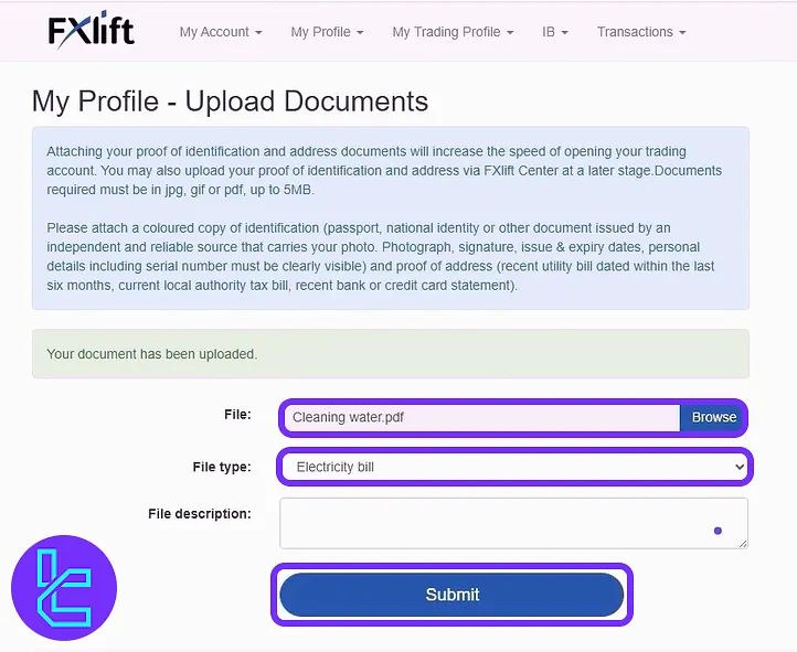 FXlift KYC interface for address confirmation