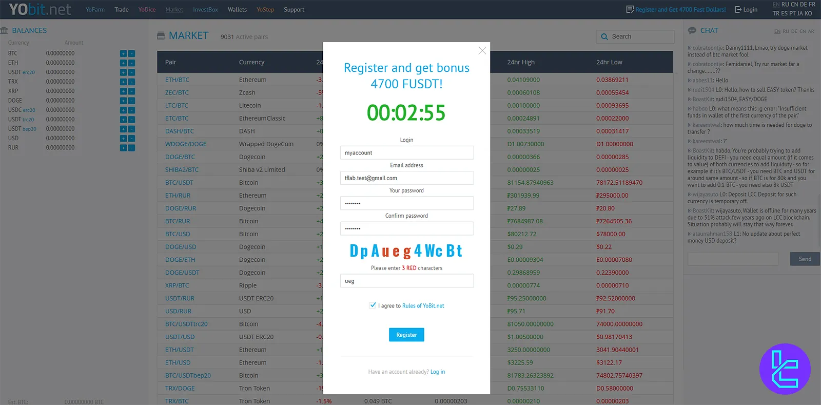Registration with YoBit