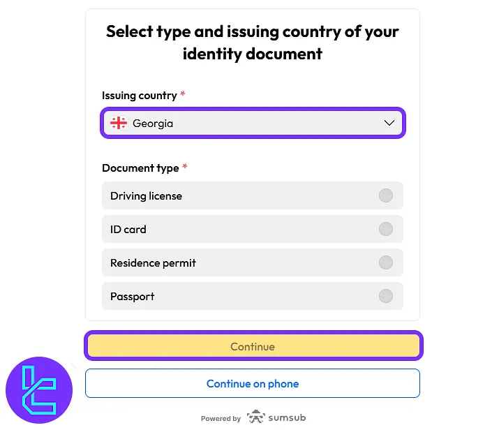 ID selection stage in the Taurex user confirmation