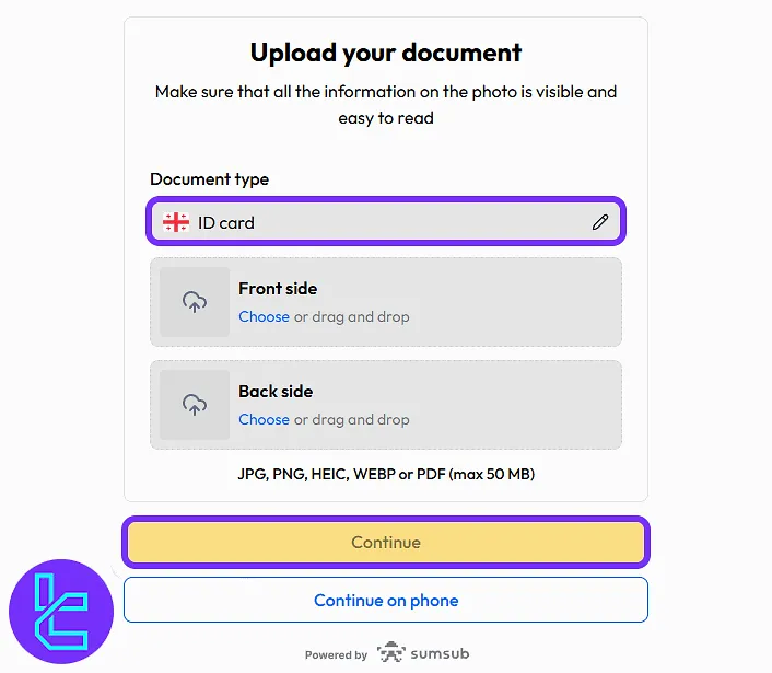 ID upload section in the Taurex user identification