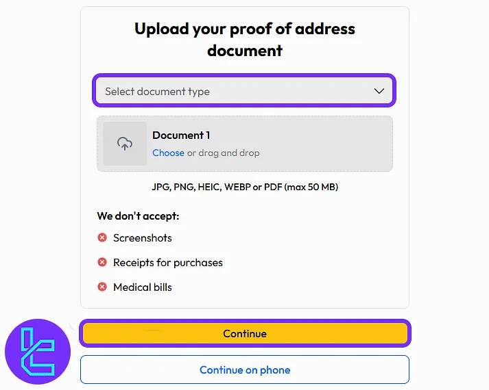 Address document submission in the Taurex platform