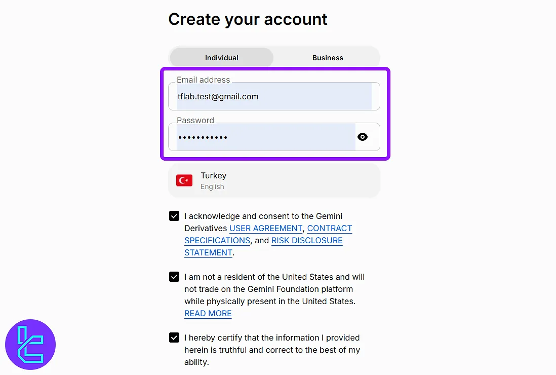 Gemini registration form