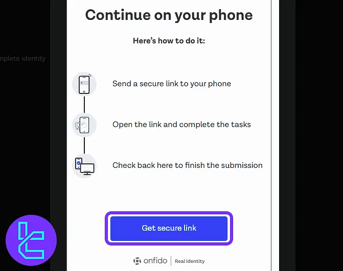 Sending KYC link to mobile for the Bitget ID process