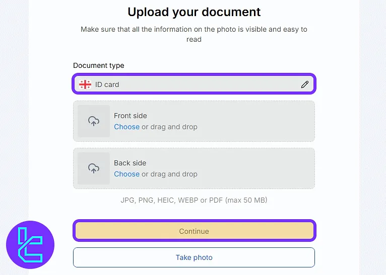 WhiteBIT ID document upload interface