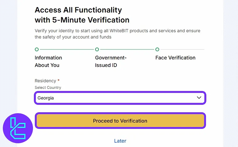 Country selection for WhiteBIT ID confirmation