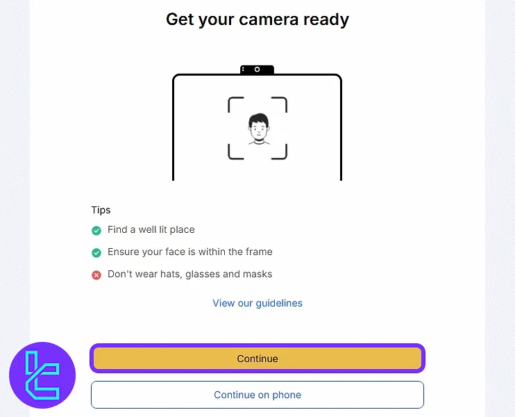 Face scanning setup screen during the WhiteBIT KYC