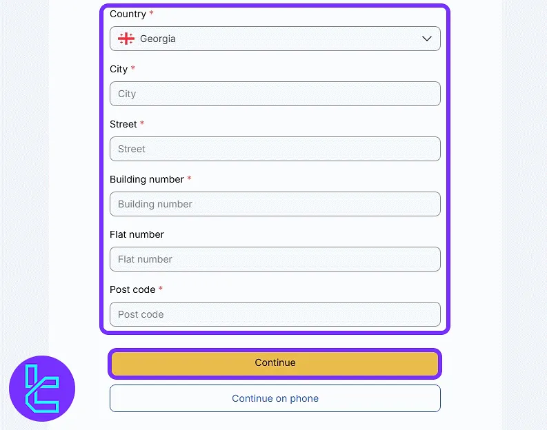 Personal information form fields in the WhiteBIT identity confimration
