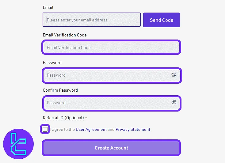BigONE account creation final step with password creation and confirmation