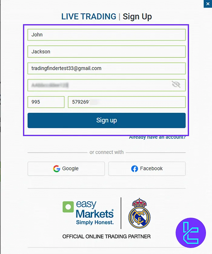 easyMarkets Signup Form