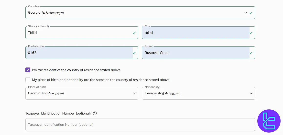 Enter your full address for Axiory registration