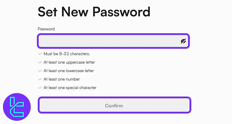 CoinW password registration screen with character rules