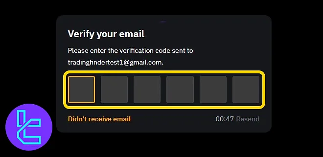 Verification field in the ByBit sign-up process showing the area to enter 6-digit code