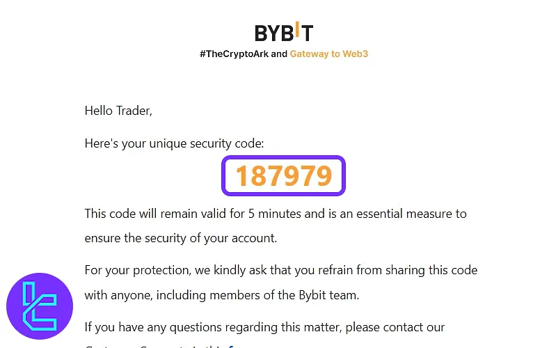 Email received from ByBit displaying a 6-digit verification code in the sign-up process
