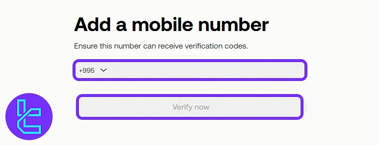 Mobile number form field for the OKX sign-up with country selector