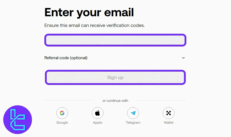 OKX form for email input and optional referral, including account setup alternatives