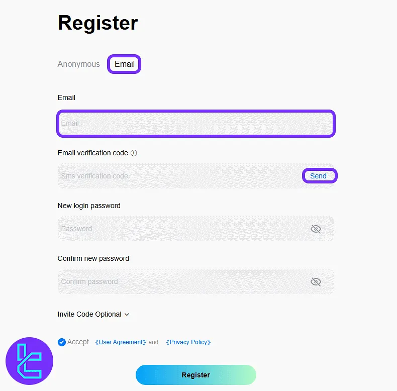 UZX email sign-up form with input fields for email and code request
