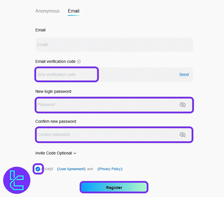 UZX sign-up form with password setup and agreement checkbox