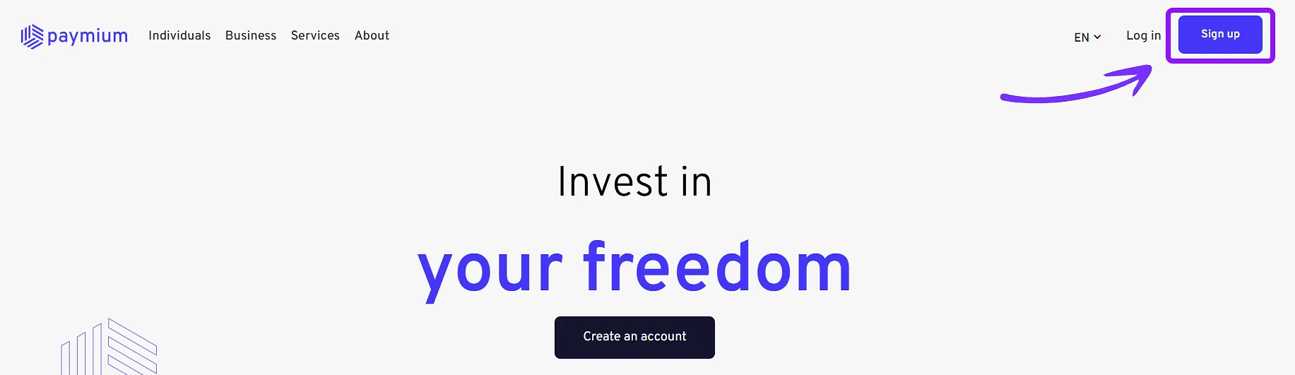 Paymium account setup Sign Up button