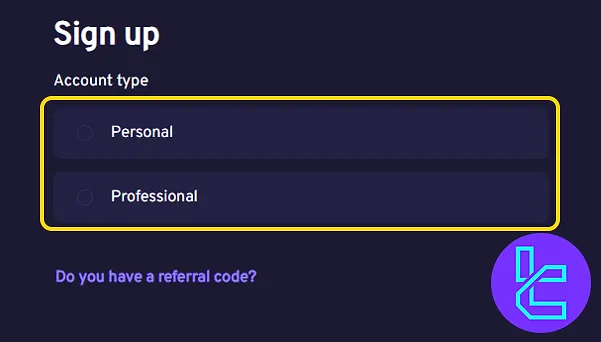 Account type selection in Paymium sign-up