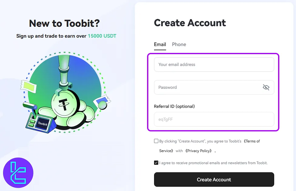 Toobit signup form