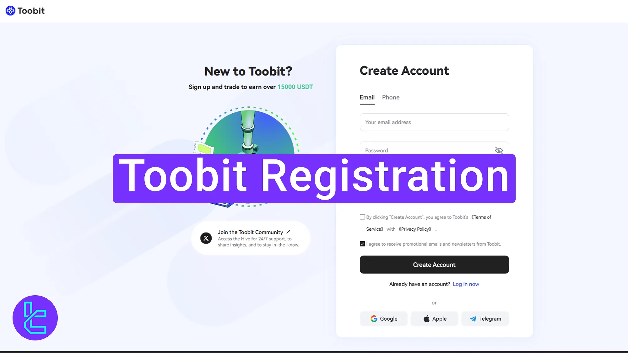 User completing Toobit signup form