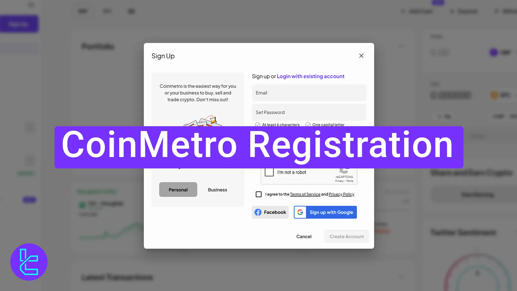CoinMetro signup steps