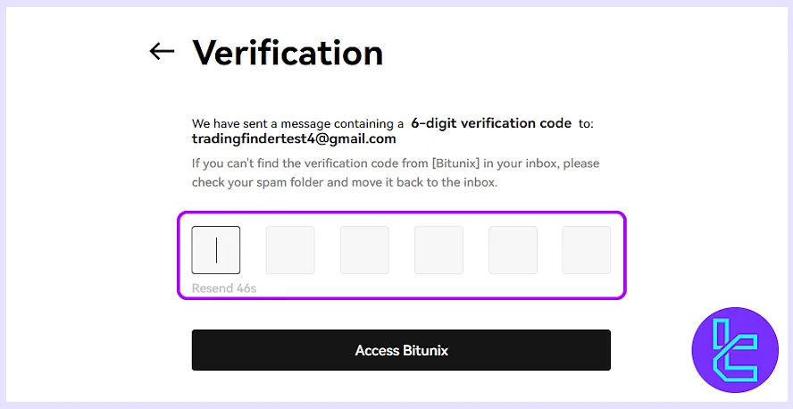 Verify email during Bitunix account setup