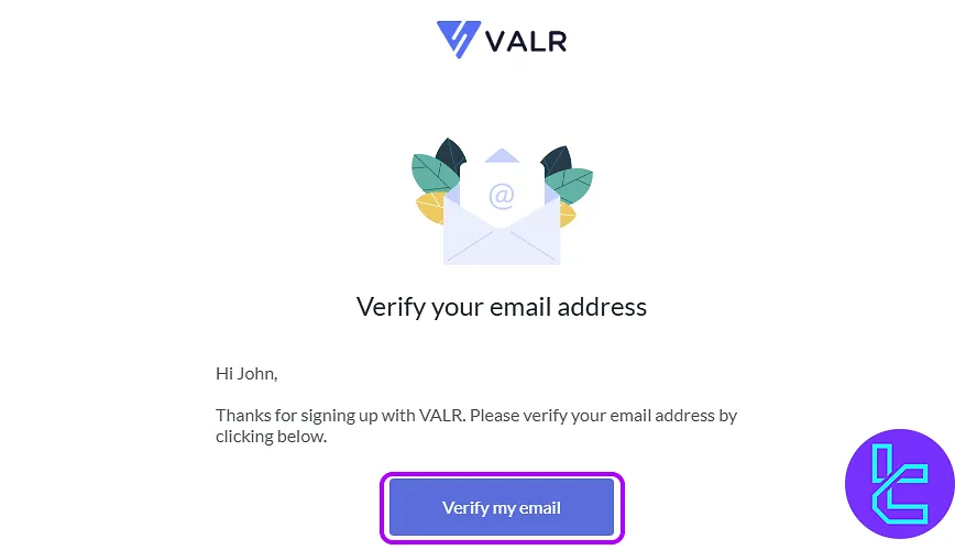 Email verification during VALR account setup